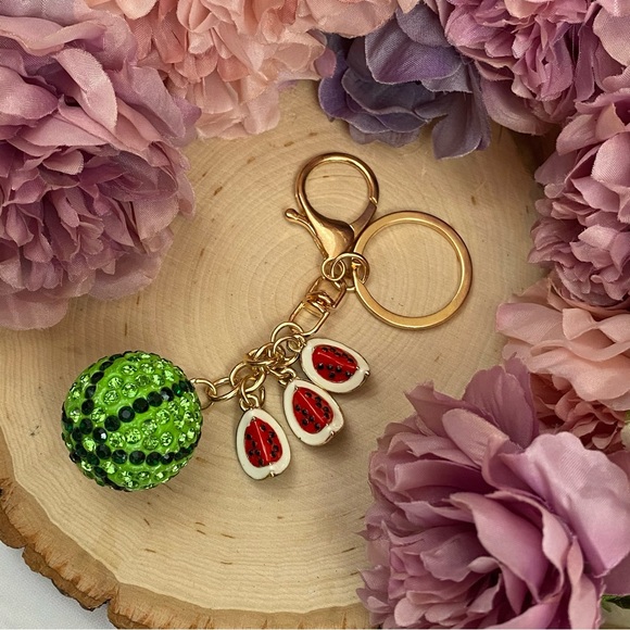 Crystal Watermelon & Watermelon Slice Charms Keychain - Picture 9 of 14